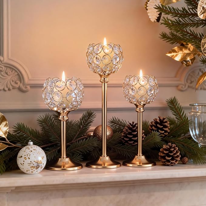 Gold Crystal Candle Holders Candlestick Holders - Image 5
