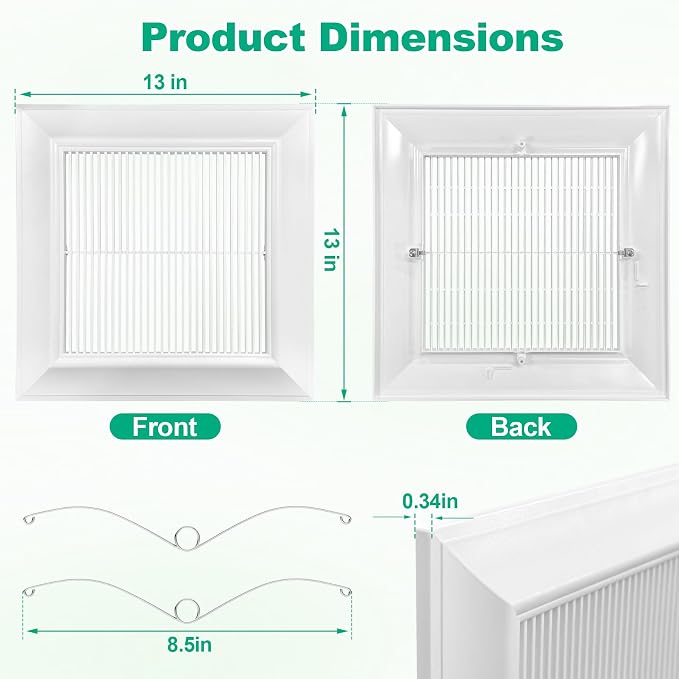 13" x 13" Bathroom Exhaust Vent Fan Grille Cover Replacement - Image 2