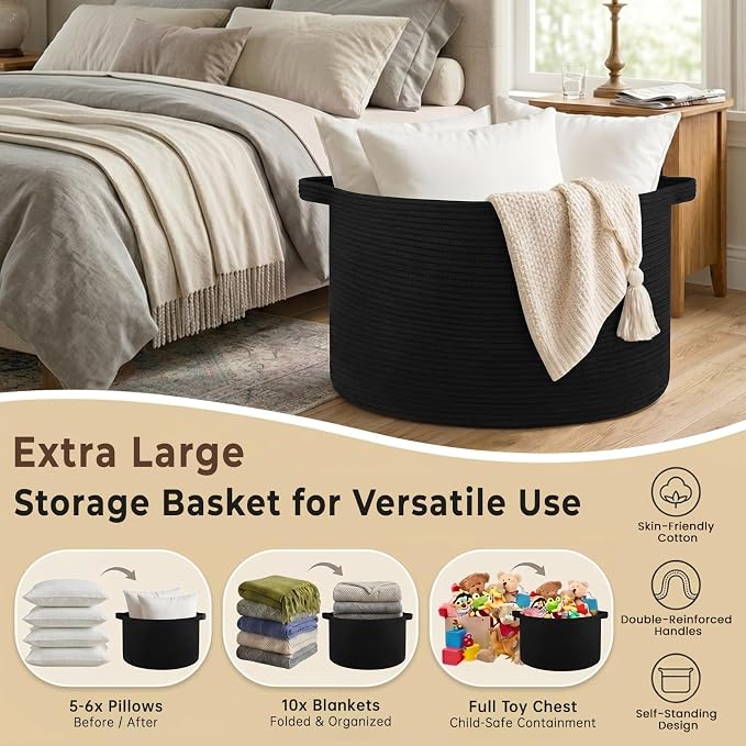 OIAHOMY 90L Extra Large Blanket Basket - Image 3