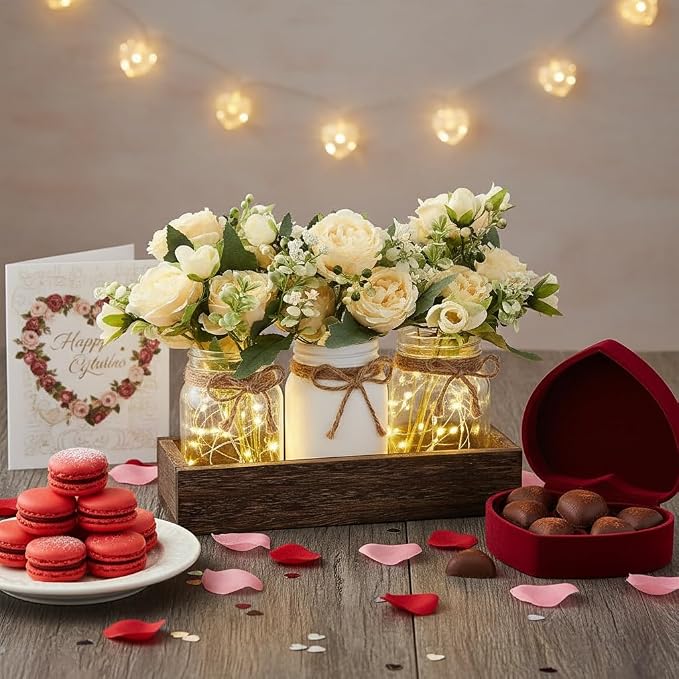 Mkono Mason Jar Lights Centerpiece Table Decor - Image 4