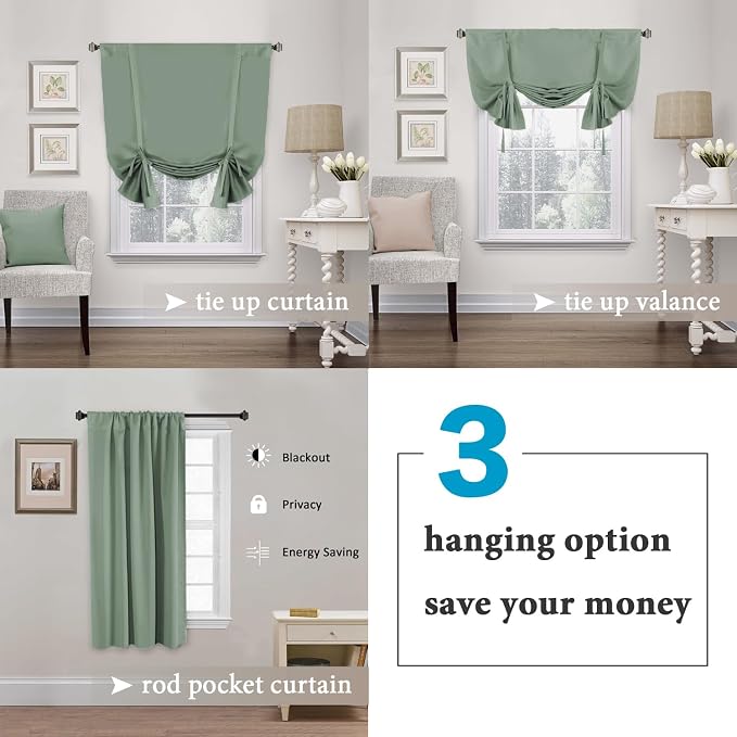H.VERSAILTEX Blackout Tie Up Curtain Thermal Insulated Window Shade Light - Image 4