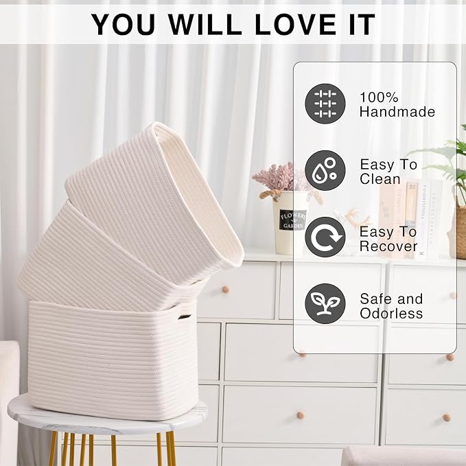 ICERZCZ Storage Baskets for Organizing Shelves 15x11x9.5 Off White 3 Packs | - Image 5