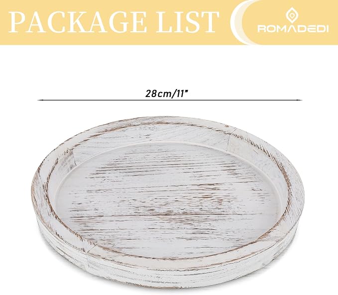 Romadedi Rustic Wooden Tray Candle Holder, Distressed White | Wood Decorative - Image 5