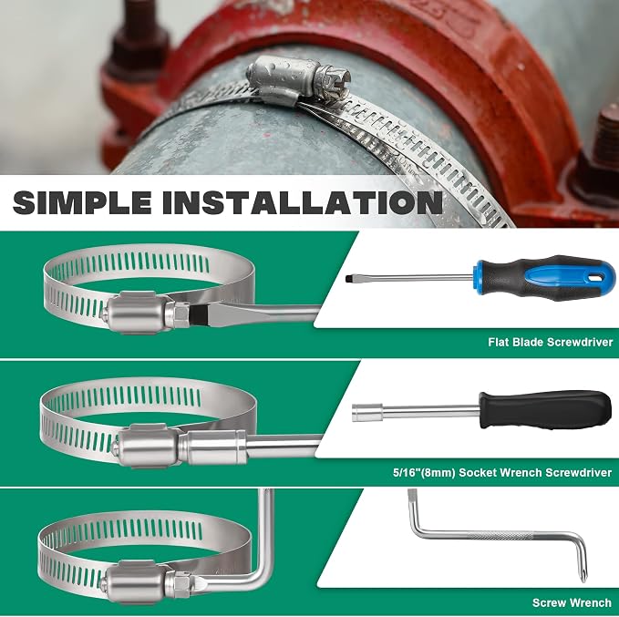 OURU 10 Inch Hose Clamps, Adjustable 9-1/4"-10", Rust Resistant, Large Worm - Image 5
