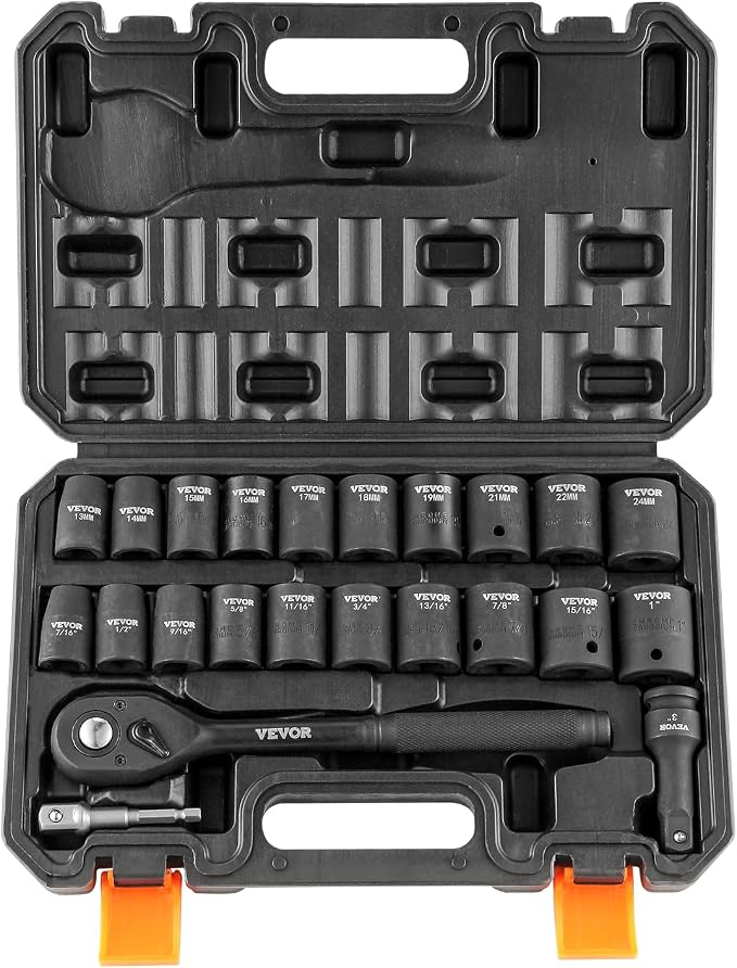 VEVOR 1/2" Drive Impact Socket Set, 23 Piece Socket Set SAE （7/16" -1"）& Metric - Image 9