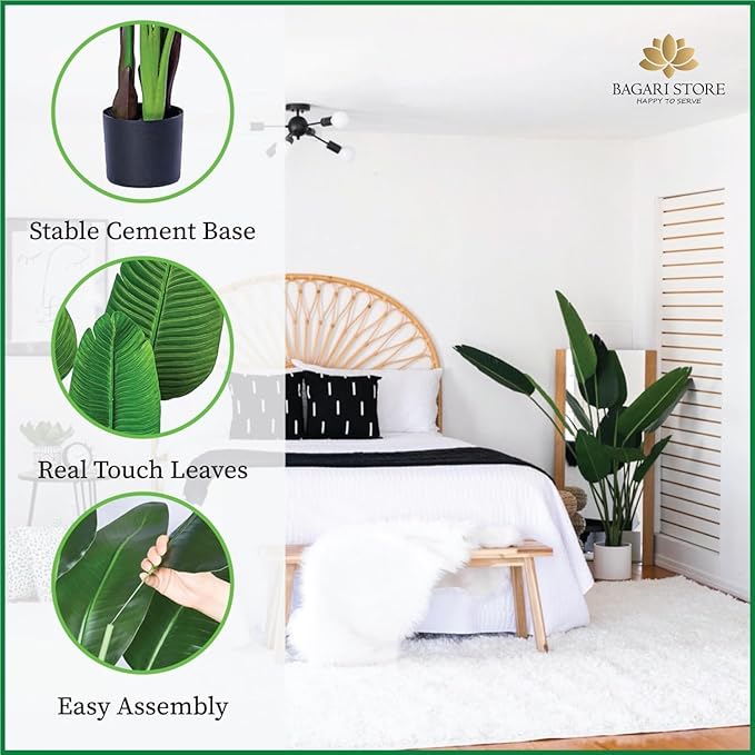 One 5 Foot Artificial Silk Bird of Paradise Palm Tree Potted Plant by Bagari - Image 2