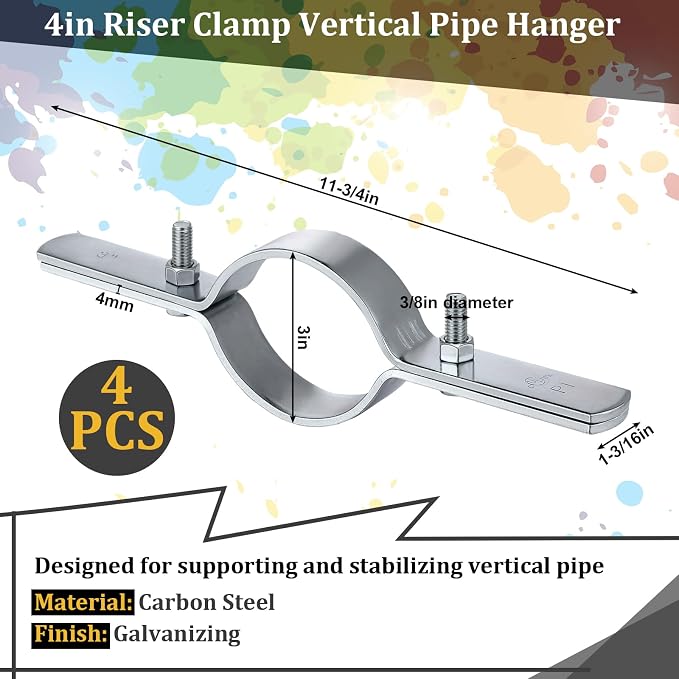 4 Pcs 3 Inch Pipe Riser Clamps Vertical Hanger Support, Galvanized Steel Rigid - Image 2