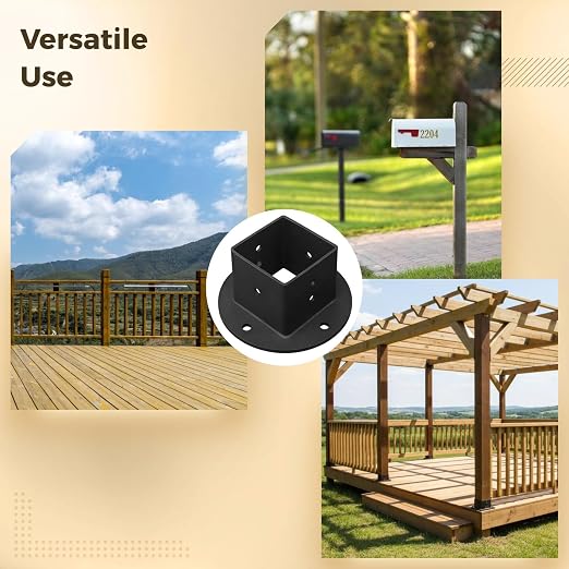 4 Pcs 2x2 in Black Metal Square Post Floor Mount Brackets - Image 5