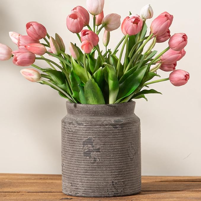 Ceramic Flower Vase 7.5 inch Farmhouse Rustic Vase by Dobbyby
