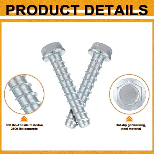 Hicarer 30 Pack 5/8 x 4 Inch Concrete Screws Galvanized - Image 3