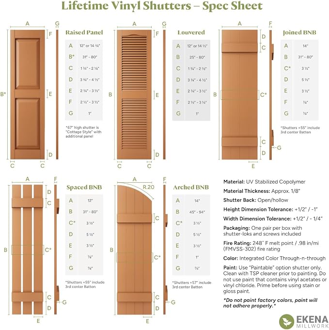 14 3/4"W x 63"H EverColor Raised Panel Exterior Vinyl Shutters, w/Installation - Image 12
