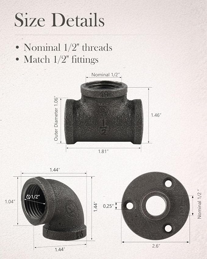 60 Pack 1/2 Inch Cast Iron Pipe Fittings - Image 3
