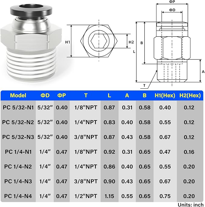 TAILONZ 1/4" Tube OD x 1/2" NPT Male Straight Push to Connect Fitting 20pcs | - Image 2