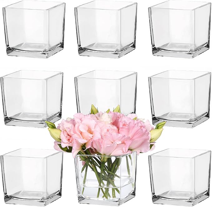 CONNOO 9 Pack 4" x 4" x 4" Clear Square Glass Vase by CONNOO
