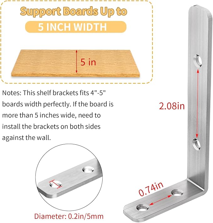 LSK 6PCS L Bracket, L 4"×H 2" Shelf Support Bracket, Max Load :42lb, Living Room - Image 4
