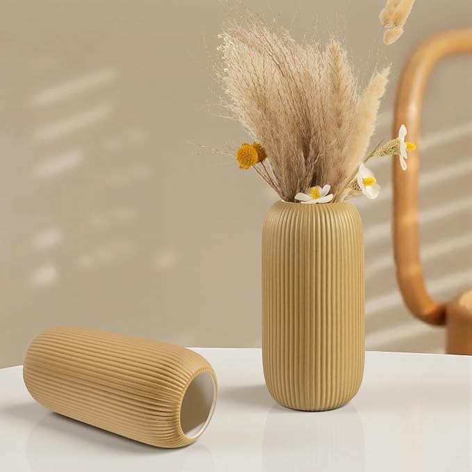 Ceramic Vase for Flowers – Modern Small Ribbed Textured Flower Vase for Home - Image 2