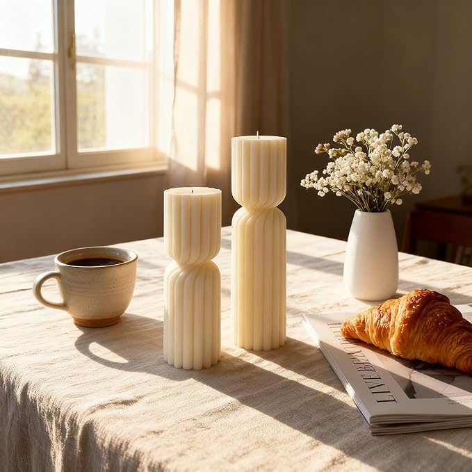 Set of 2 Ribbed Pillar Candles Handmade Soy Wax Scented Ribbed Candle - Image 4