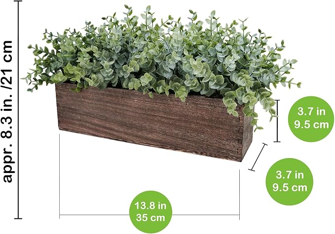 Winlyn 14" Artificial Eucalyptus in Rectangular Wood Planter Box Faux Plants - Image 4