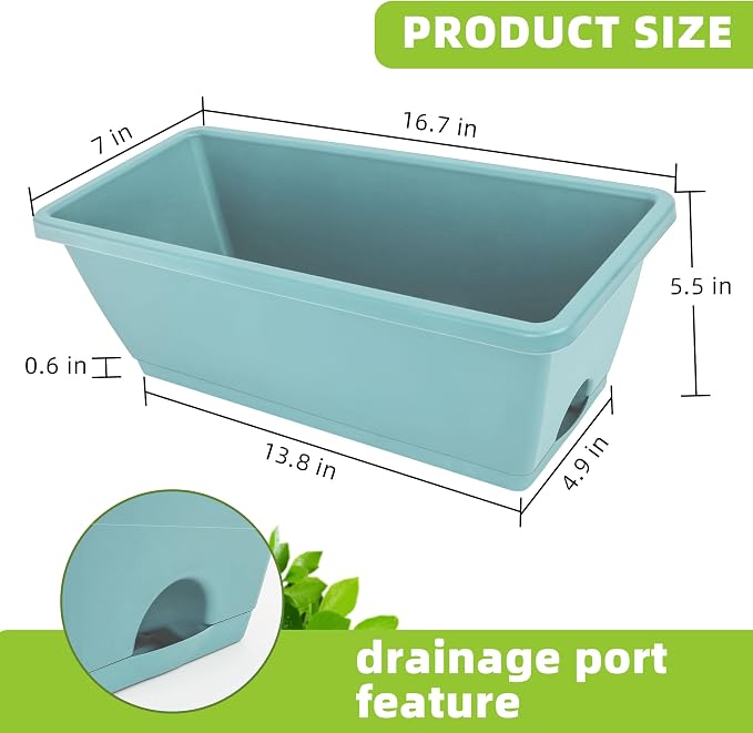 LOCONHA 7 Pack Window Box Planter, Plastic Vegetable Flower Planters Boxes | 17 - Image 3