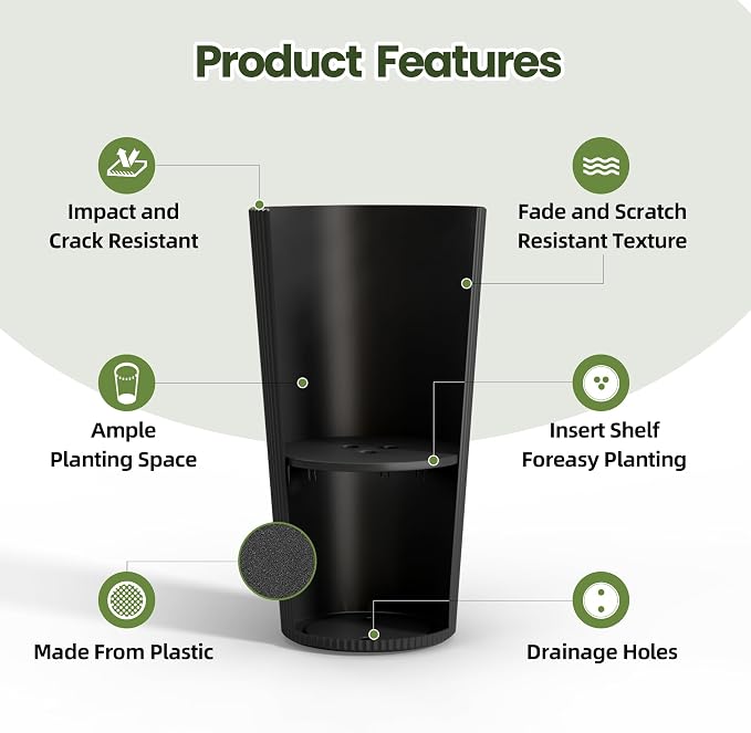 24" Tall Planters for Outdoor Plants Set of 2 - Image 4