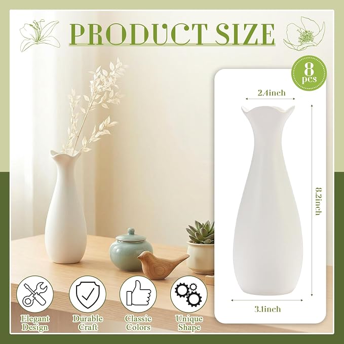 Qinyoung White Ceramic Bud Vase Set of 8 - Image 2