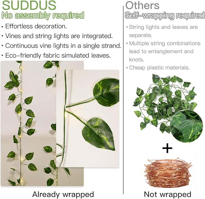 13.1FT 40LED Pothos Vine with Lights Battery Operated Copper Wire | String - Image 3
