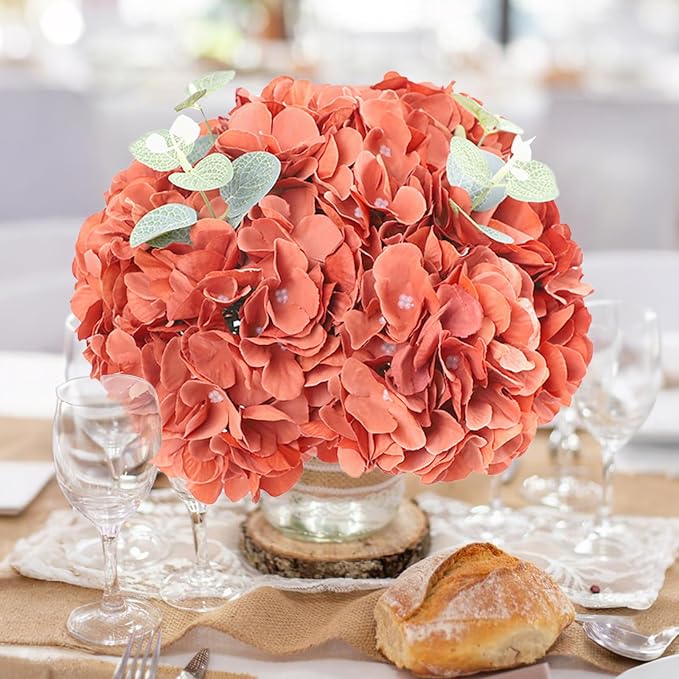 AVIVIHO 65pcs Fake Flowers Burnt Orange Hydrangea Artificial Flowers Bulk Silk - Image 2
