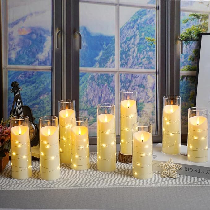 Eebuss Flameless Candles with Embedded Star String, Battery Operated LED Pillar - Image 3