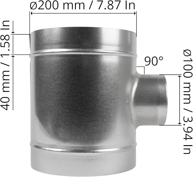 8" Inch to 4" Inch Branch T-Shape Ducting Splitter - Image 6
