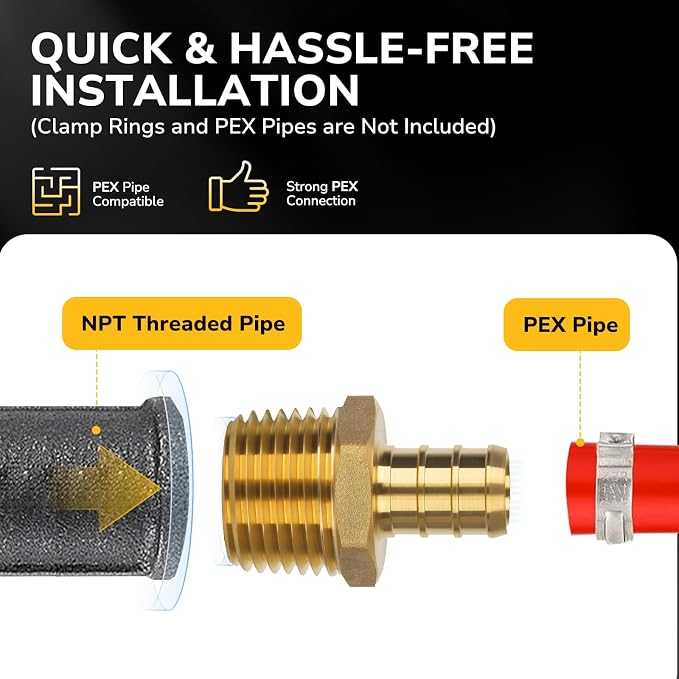 Pex Fittings, 1/2" Male NPT to 1/2" Pex Male Adapter, Heavy-Duty Brass Crimp - Image 4