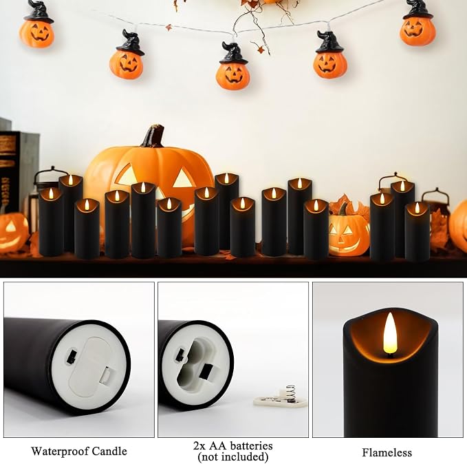 24 Pack Black Halloween Decoration Flickering Flameless Candles, Battery - Image 4