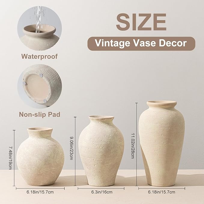 9.06 Inch Tall Vintage Ceramic Flower Vase, Rustic Farmhouse Vase - Image 6