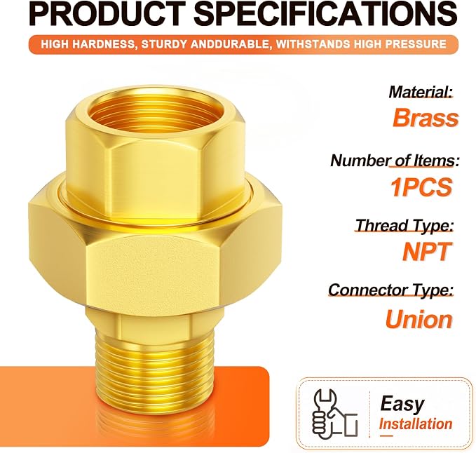 GASHER 1/4" NPT Brass Union Pipe Fitting | 1/4 Inch Male x 1/4 Inch Female - Image 2