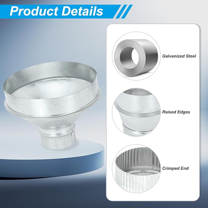 PATIKIL 8 Inch to 3 Inch Duct Reducer, Galvanized Steel Round Air Duct Reducer - Image 3