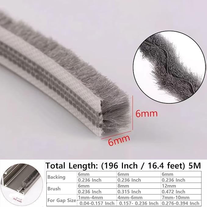 5m Brush Weather Striping Card-Slot Seal Strip Pile Weatherstrip Door Sweep - Image 2