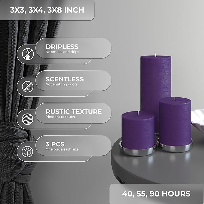 Assorted Pillar Candles Set of 3 – Sizes 3", Rustic Style - Image 3