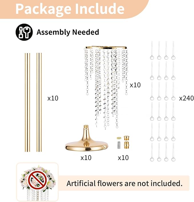 NUPTIO Tall Gold Centerpiece for Table, for Flowers Arrangement, Anniversary - Image 4