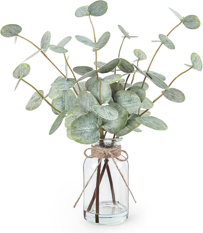 Bessol Artificial Eucalyptus Stems in Glass Vase by Bessol