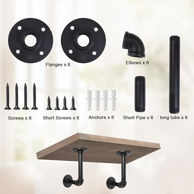 Storystore Industrial Pipe Shelf Brackets, 6 Pack Iron L-Shaped Shelving - Image 3