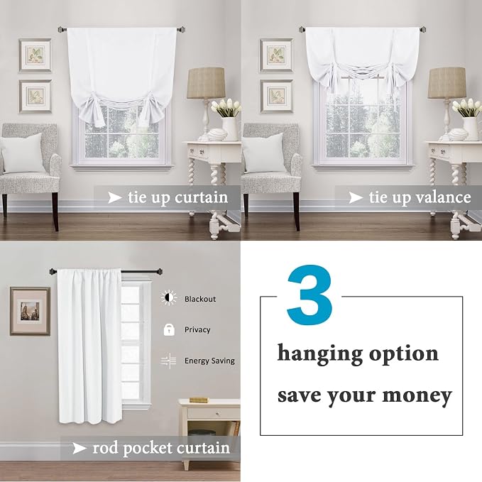 H.VERSAILTEX Pure White Curtain Thermal Insulated Tie Up Window Shade Light - Image 4
