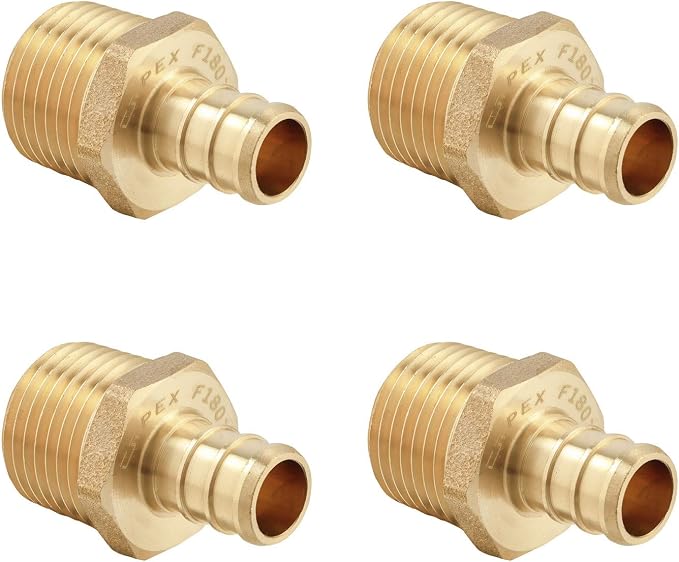 4PC Pex Barb Crimp Brass Fittings 3/4Inch x 3/4Inch NPT Male Adapter | ASTM by EFIELDPEXTUBING