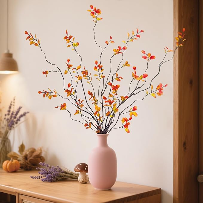 8 Pcs Fall Stems Artificial Ficus Branches, 47.2 Inch Faux Eucalyptus Stems - Image 7