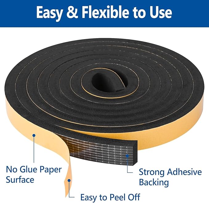 Kikerike Self Adhesive Foam Tape Weatherstrip 1/4In x 1/8In x 26Ft High Density - Image 3