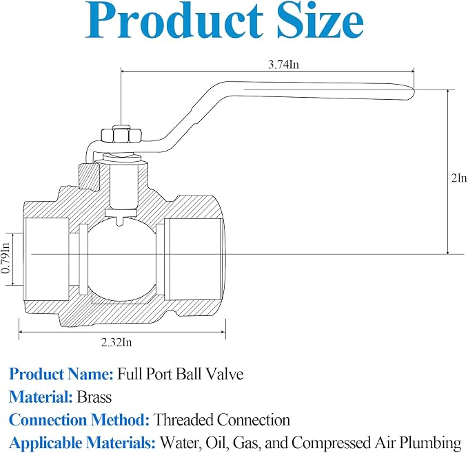 WiseWater 3/4" NPT Full Port Brass Ball Valve, UPC Certified, 600 WOG, Plumbing - Image 2