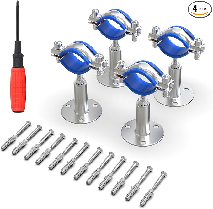 4PCS 304 Stainless Steel Wall & Ceiling Mount Adjustable Pipe Supports by TAISHER