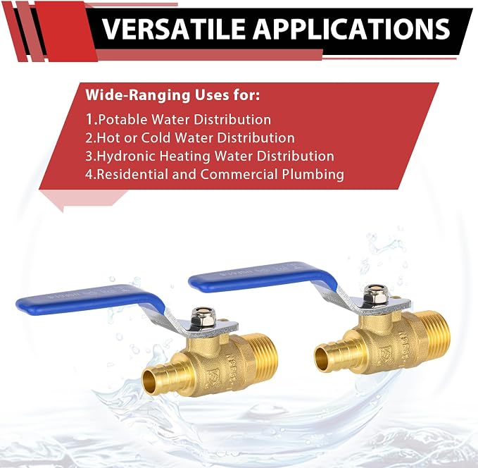 10PC EFIELD 1/2"Crimp Pex X 1/2" Male NPT Brass Shut-off Ball Valve | - Image 4