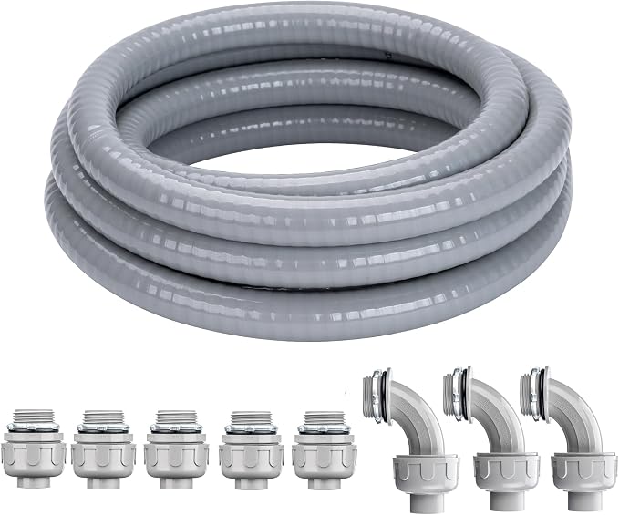 3/4 Inch 25 FT Liquid-Tight Conduit and Connector Kit | Non Metallic Flexible by ProfessionalBrand