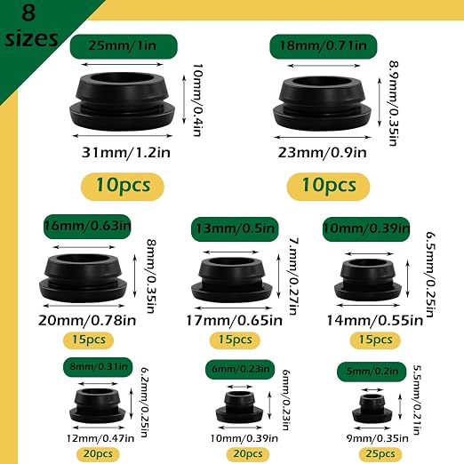130PCS 8 Sizes Black Rubber Plugs - Image 2