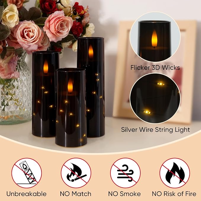 Raycare 9 Pcs Black Halloween Flameless Pillar Candles - Image 6