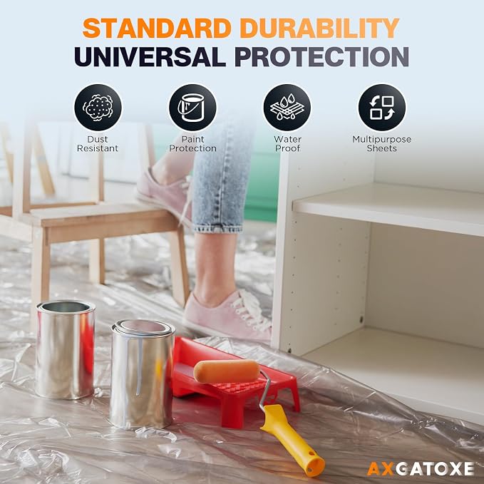 Axgatoxe 12 x 9 Ft Plastic Drop Cloths - Image 2